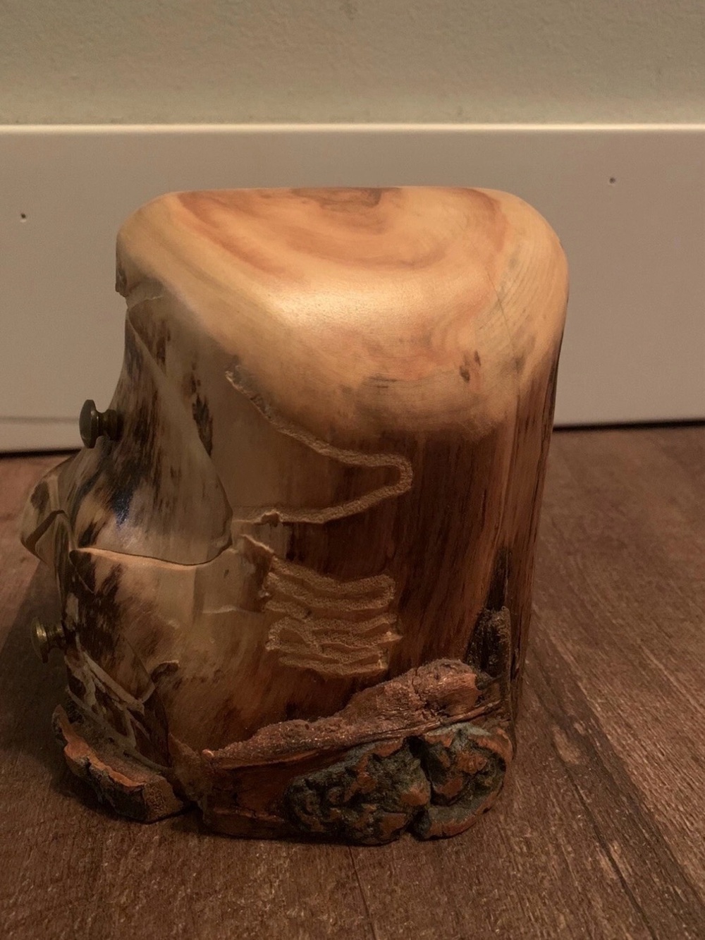 Strange, Unique Carved Wood Tchotchke With Two Small Functional Drawers